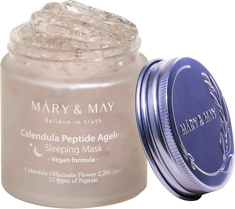 MARY & MAY قناع النوم النباتي ببتيد الكاليندولا لمقاومة علامات التقدم في السن - جل ترطيب ليلي للوجه - Image 1